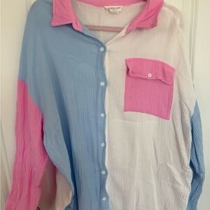 CHIC SOUL Colorblock Button-Up Shirt